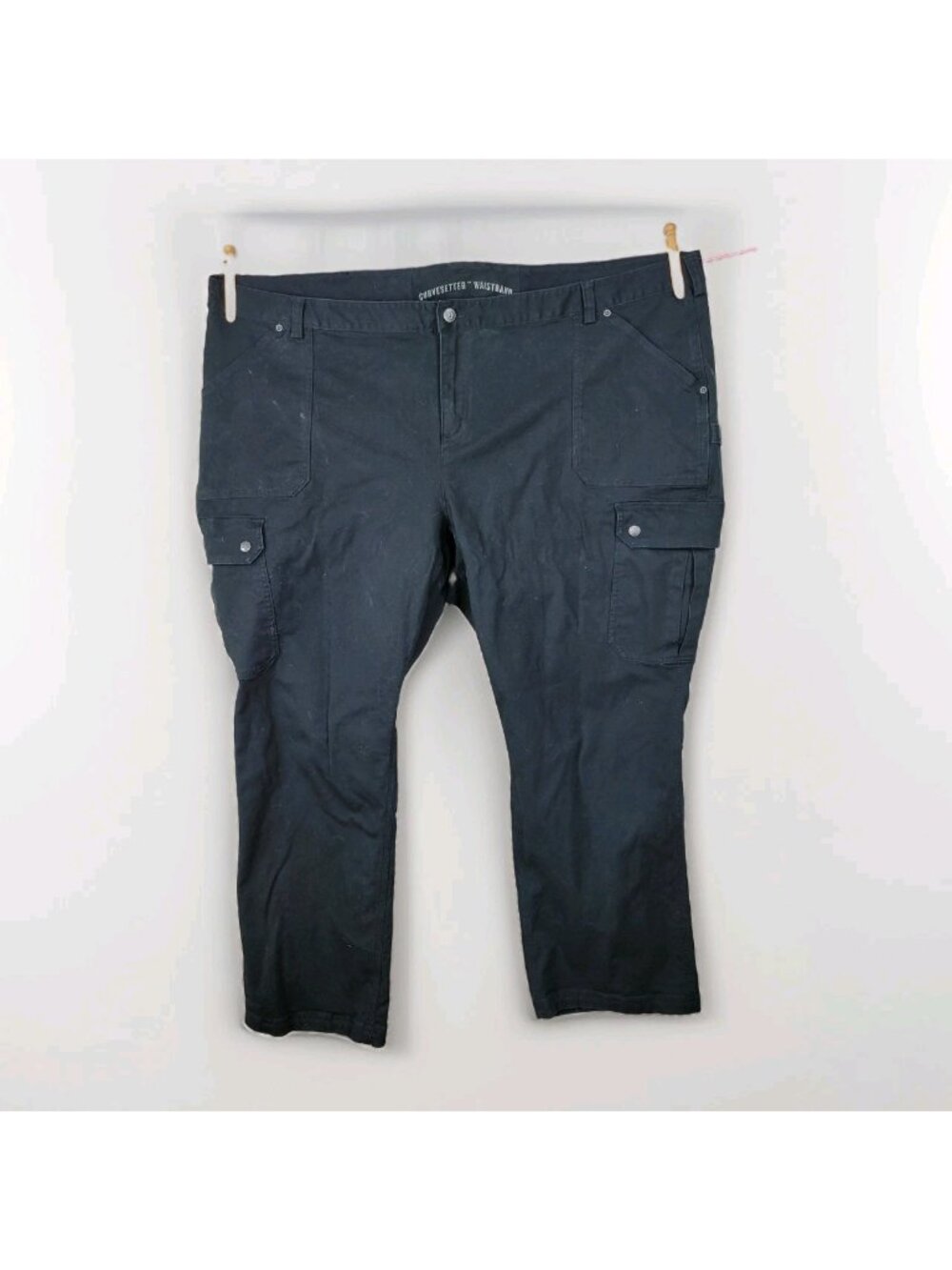 Duluth Flex Fire Hose Relaxed Cargo Pants Womens 26x21 Black Canvas Curvesetter